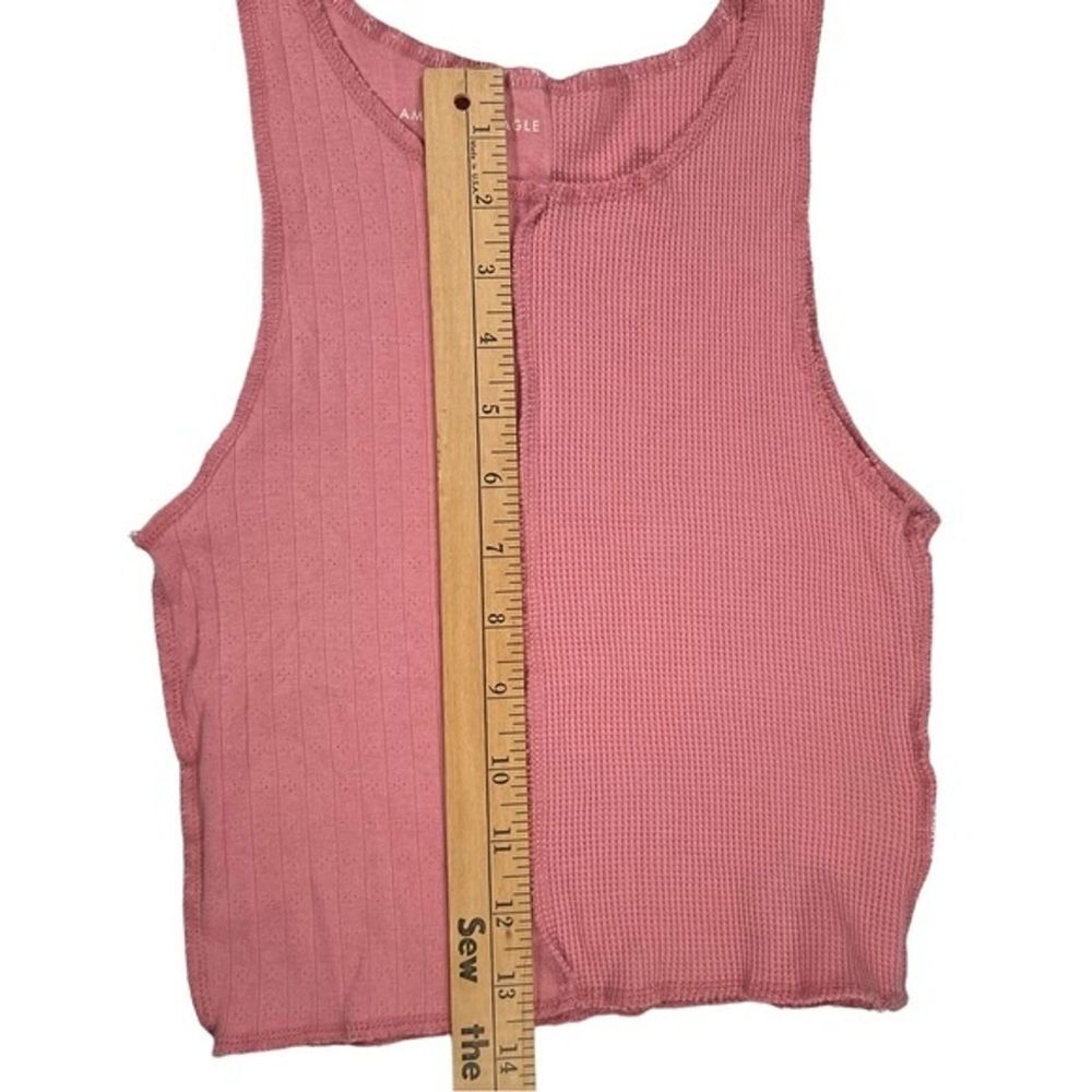American Eagle Pink Exposed Seam Waffle Cropped Knit Tank Top XS | Y2K Indie - Picture 8 of 8